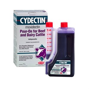 Bayer Cydectin® 302685 Pour-On Moxidectin Dewormer, 1 L, Dark Violet, For Beef & Dairy Cattle