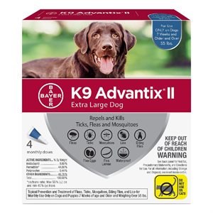 Bayer 854503 K9 Advantix® II Flea & Tick Treatment, 4 Dose, For Extra Large Dogs Over 55 lb, Blue