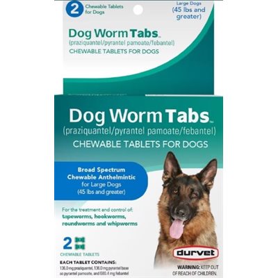 Durvet Dog Worm Tabs - 45lbs + - 2ct