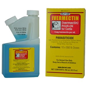 Durvet DV1040 Pour-On Ivermectin Dewormer, 250 mL Liquid, Clear Blue, For Cattle