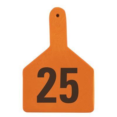 Z Tags™ FAR053057 One-Piece Numbered 201-225 Ear Tag, 3 inch x 4-1 / 2 inch, Orange, Cattle