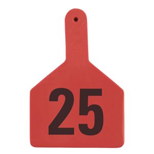 Z Tags™ FAR053078 One-Piece Numbered 151-175 Ear Tag, 3 inch x 4-1 / 2 inch, Red, Cattle