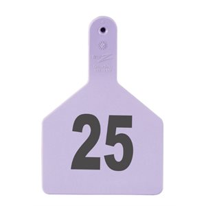 Z Tags™ FAR053297 One-Piece Numbered 1-25 Ear Tag, 3 inch x 4-1 / 2 inch, Purple, Cattle