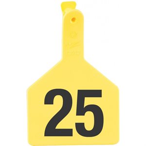 Z Tags™ 053904 One-Piece Short Neck Numbered 76 - 100 No-Snag Ear Tag, 2-3 / 8 inch x 3-1 / 4 inch, Yellow, For Calf