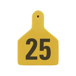 Z Tags™ FAR053910 One-Piece Numbered 251-275 Ear Tag, 2-3 / 8 inch x 3-1 / 4 inch, Yellow, Cattle