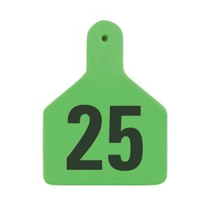 Z Tags™ FAR053923 One-Piece Numbered 51-75 Ear Tag, 2-3 / 8 inch x 3-1 / 4 inch, Green, Cattle