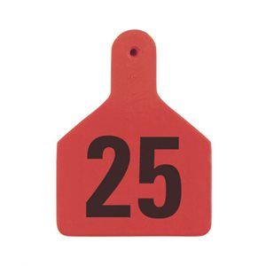 Z Tags™ FAR053942 One-Piece Numbered 26-50 Ear Tag, 2-3 / 8 inch x 3-1 / 4 inch, Red, Cattle