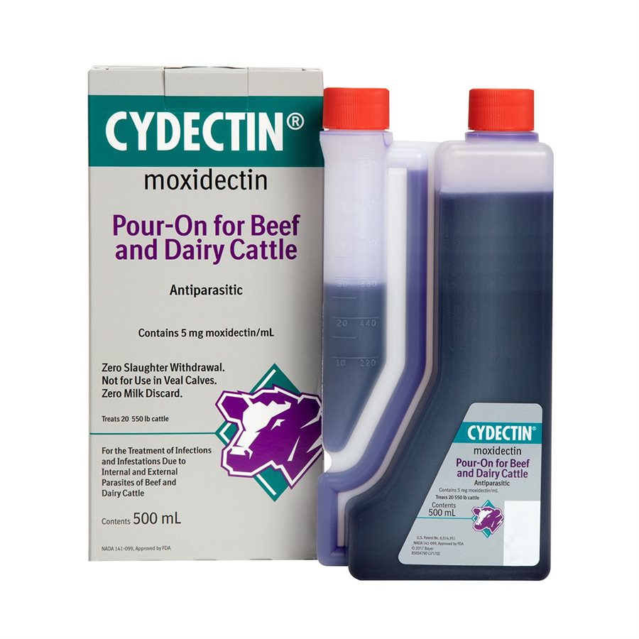 Bayer Cydectin® 302684 Pour-On Moxidectin Dewormer, 500 mL, Dark Violet, For Beef & Dairy Cattle